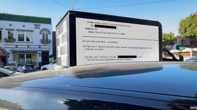 Frieze Week LA: Mobile LED truck displays Epstein emails