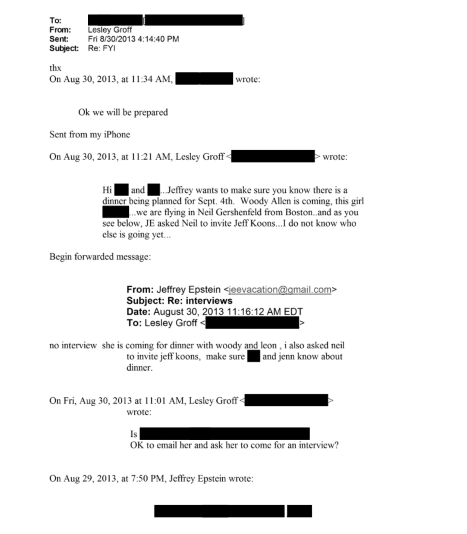 Jeff Koons Attended Dinner Party at Jeffrey Epstein&rsquo;s House