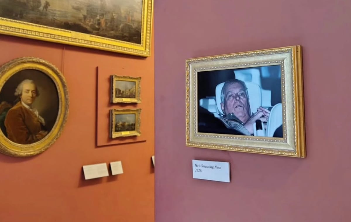 Activists Hang Prince Andrew's Arrest Photo at the Louvre