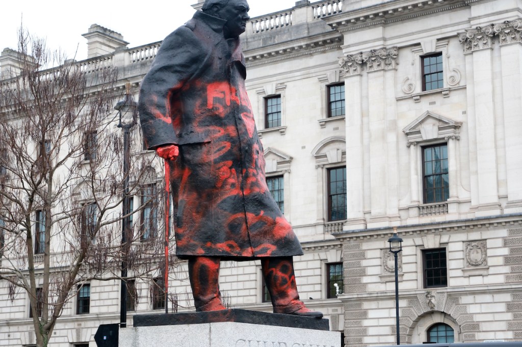 Winston Churchill statue vandalized with ‘Free Palestine’