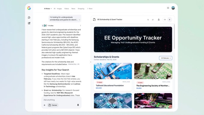 Google Search rolls out Gemini's Canvas in AI Mode to all US users | TechCrunch